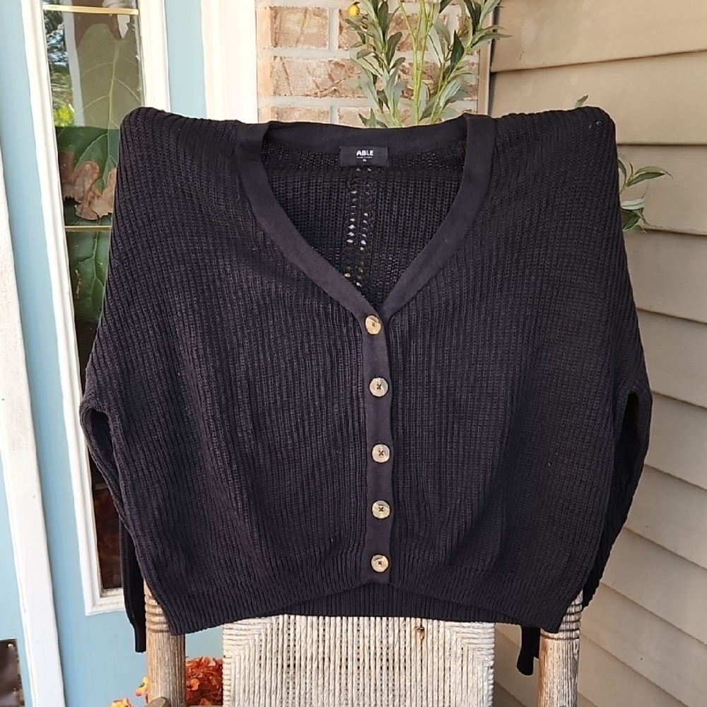 Able Marlene Black Button-Up Cardigan, Size XL - Picture 2 of 10